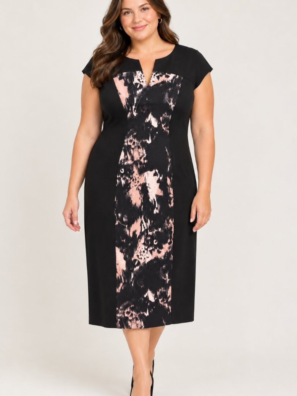connected apparel Black and Blush Abstract Midi Dress Size 16W